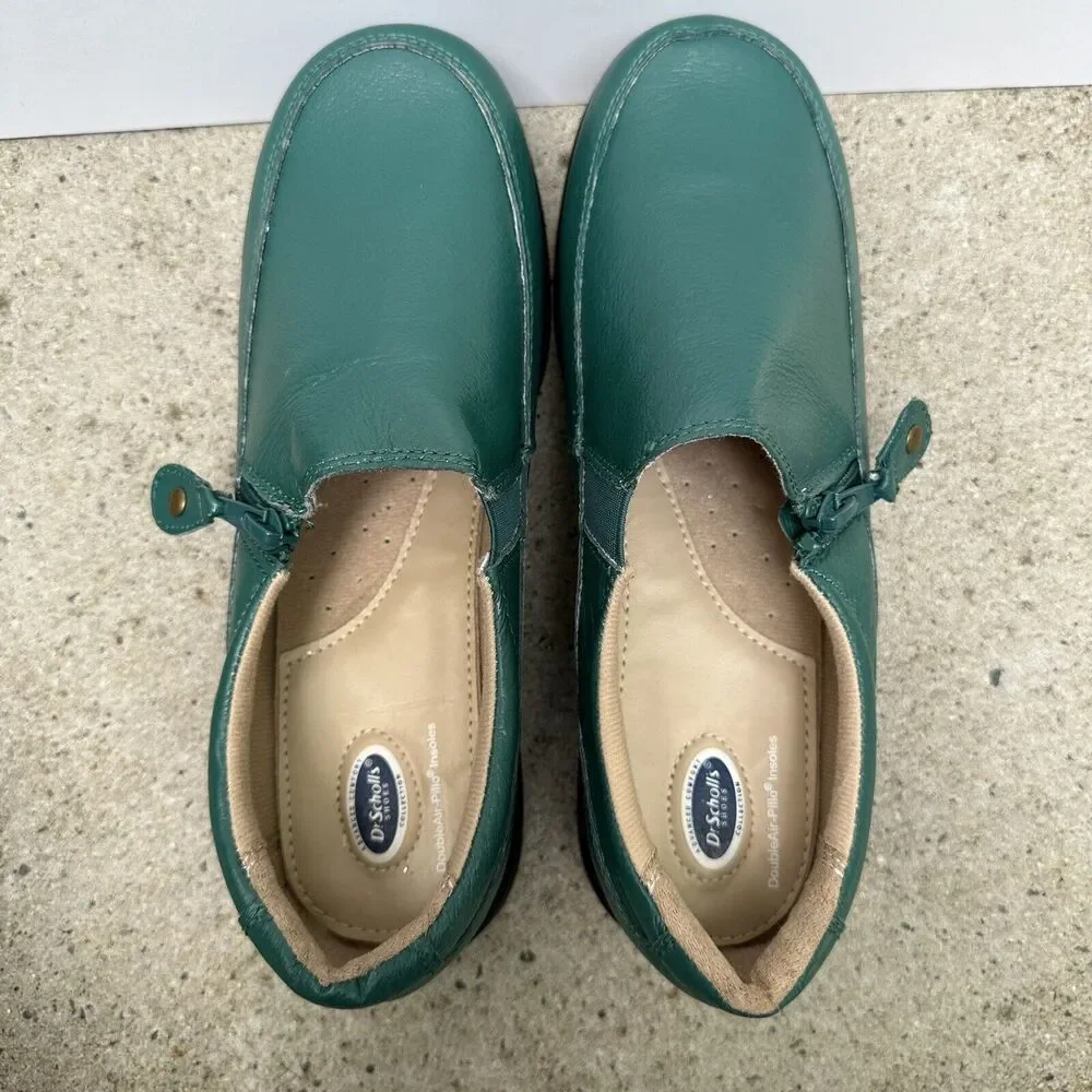 Dr Scholls Side Zip‎ Loafers Women Sz 8.5 W Green Comfort E4H-PY 902337 Leather